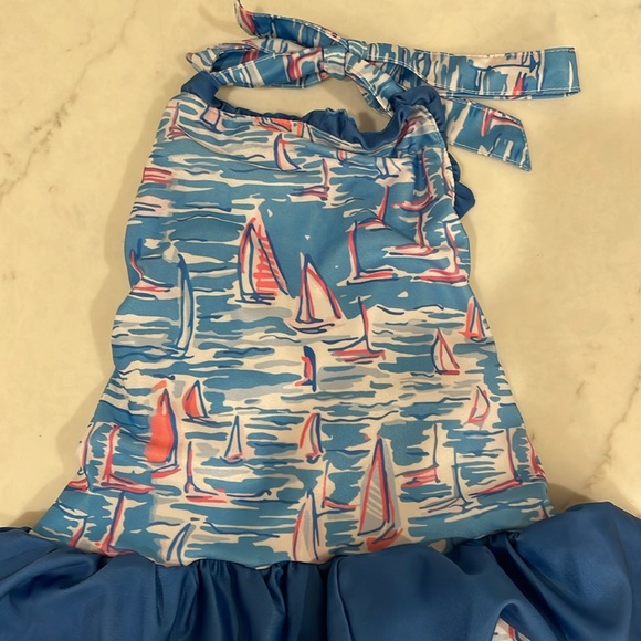 Navy Sailboat Print Girl Swim no size (kids M) - Picture 3 of 11